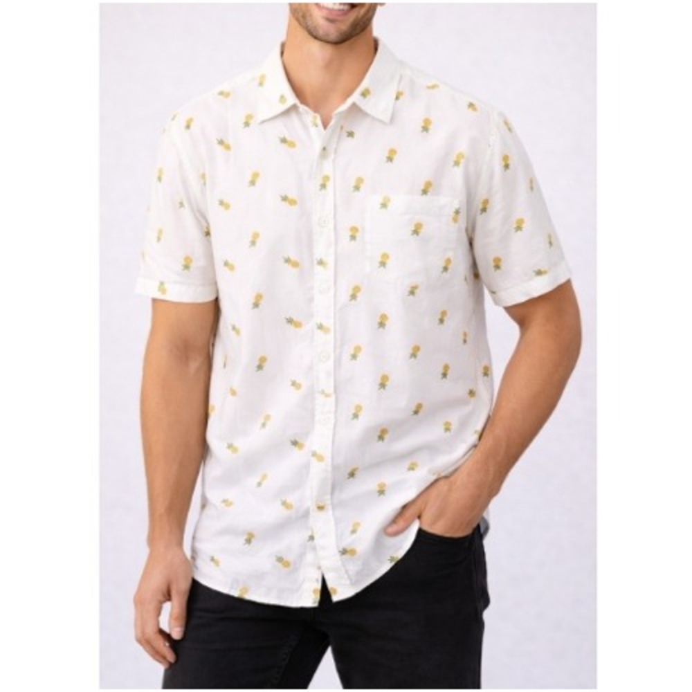 Banana Republic Men's Pineapple Linen Skim‎ Fit Button Down Shirts Size XL